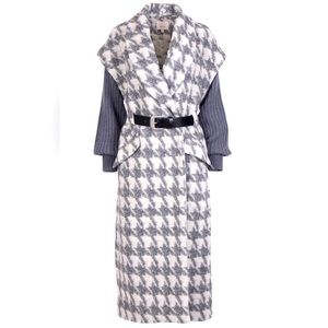 Cinq à Sept Melissa Houndstooth Wrap Coat in Gray/Ivory